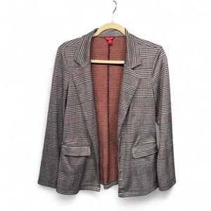 GUESS Glen Plaid Open Front Blazer Jacket - Size Small - Gray/Red